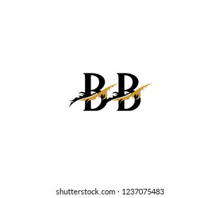 Initial BB Letter with Luxury Swoosh Flame Organic Feather Wings Logotype
