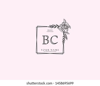 Initial BC beauty monogram and elegant logo design, handwriting logo of initial signature, wedding, fashion, floral and botanical with creative template.