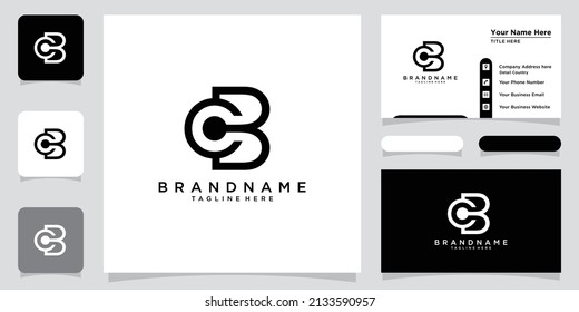 Initial BC or CB Letter Logo Design Vector Template with business card design