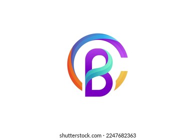 Initial BC lettering, curve round logo, B and C monogram logo template, gradient of colorful glossy colors on white background