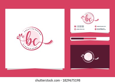 Logo inicial de BC de la colección de logotipos de Feminine y plantillas de tarjetas de visita. Vector Premium.