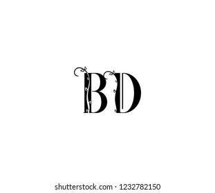 Initial BD Letter Linked Organic Flourishes Monogram Logotype