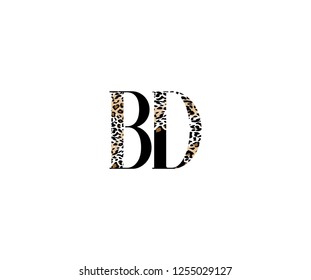 Initial BD Letter with Luxury Leopard Pattern Logotype