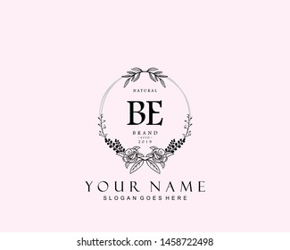 Initial BE beauty monogram and elegant logo design, handwriting logo of initial signature, wedding, fashion, floral and botanical with creative template.