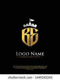 initial BE letter with shield style logo template vector