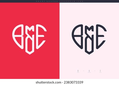 initial BE letters with red heart and love logo flat icon monogram concept