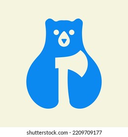 Initial Bear AXE Logo Negative Space Vector Template. Bear Holding AXE Symbol