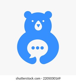 Initial Bear Chat Logo Negative Space Vector Template. Bear Holding Chat Symbol