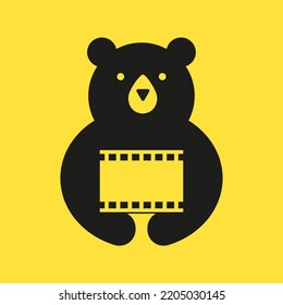 Initial Bear Film Logo Negative Space Vector Template. Bear Film Coffee Symbol