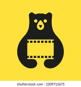 Initial Bear Film Logo Negative Space Vector Template. Bear Film Coffee Symbol