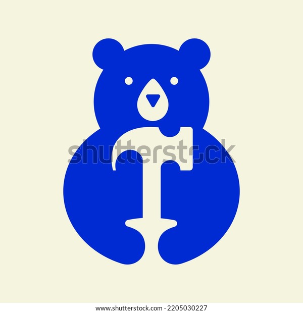 Initial Bear Hammer Logo Negative Space\
Vector Template. Bear Holding Hammer\
Symbol