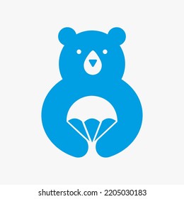 Initial Bear Parachute Logo Negative Space Vector Template. Bear Holding Parachute Symbol