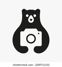 Initial Bear Photographer Logo Negative Space Vector Template. Bear Camera Coffee Symbol