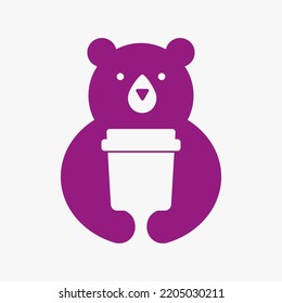 Initial Bear Recycle Bin Logo Negative Space Vector Template. Bear Holding Trash Symbol