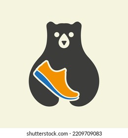 Initial Bear Shoe Negative Logo Space Vector Template. Bear Holding Shoe Symbol