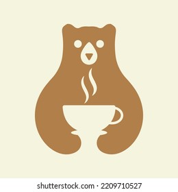 Initial Bear Tea Cup Logo Negative Space Vector Template. Bear Holding Tea Cup Symbol
