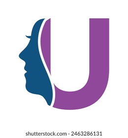 Logotipo inicial de la belleza combinado con la letra U Plantilla de Vector