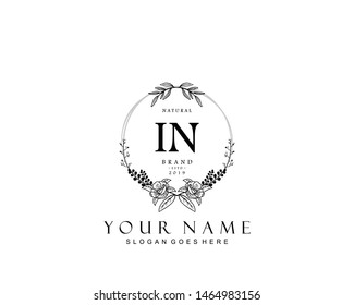Initial IN beauty monogram and elegant logo design, handwriting logo of initial signature, wedding, fashion, floral and botanical with creative template.