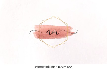 Initial AM beauty monogram and elegant logo design, handwriting logo of initial signature, wedding, fashion, floral and botanical with creative template.
