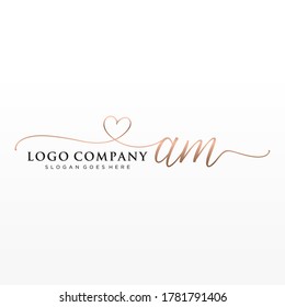 Initial AM beauty monogram and elegant logo design, handwriting logo of initial signature, wedding, fashion, floral and botanical with creative template.	

