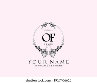 Initial OF beauty monogram and elegant logo design, handwriting logo of initial signature, wedding, fashion, floral and botanical with creative template.