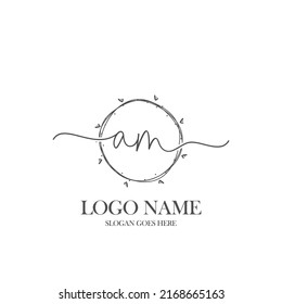 Initial AM beauty monogram and elegant logo design, handwriting logo of initial signature, wedding, fashion, floral and botanical with creative template.