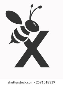 Initial Bee Logo On Letter X For Honey Bee Symbol