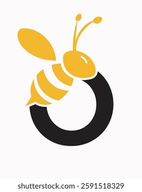 Initial Bee Logo On Letter O For Honey Bee Symbol