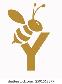 Initial Bee Logo On Letter Y For Honey Bee Symbol