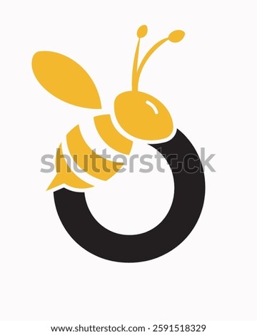 Initial Bee Logo On Letter O For Honey Bee Symbol
