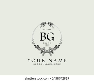 Initial BG beauty monogram and elegant logo design, handwriting logo of initial signature, wedding, fashion, floral and botanical with creative template.