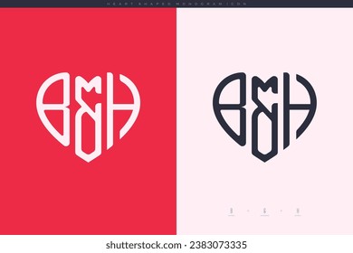 initial BH letters with red heart and love logo flat icon monogram concept