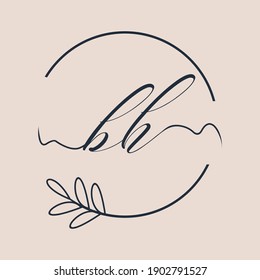 Initial BH logo Handwriting floral and botanical vector