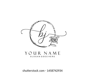 Initial BJ beauty monogram and elegant logo design, handwriting logo of initial signature, wedding, fashion, floral and botanical with creative template.