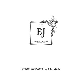 Initial BJ beauty monogram and elegant logo design, handwriting logo of initial signature, wedding, fashion, floral and botanical with creative template.
