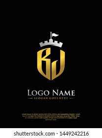 initial BJ letter with shield style logo template vector