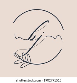 Initial BJ logo Handwriting floral and botanical vector