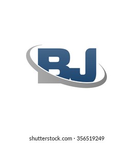 initial BJ swoosh ring company logo blue gray