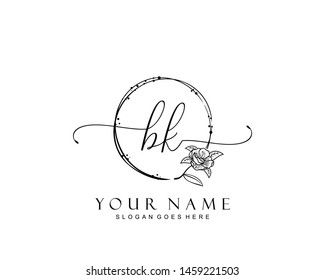 Initial BK beauty monogram and elegant logo design, handwriting logo of initial signature, wedding, fashion, floral and botanical with creative template.
