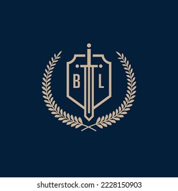 Initial BL elegant sword and shield icon vector template