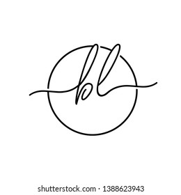 Initial bl inside circle monogram handwriting . Modern logo design template isolated on white background