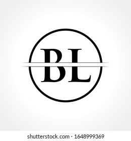 Initial Black Letter BL Logo mit Vorlage für kreative Circle Typografy Vektorillustration. Design des Logos für kreative abstrakte Buchstaben BL