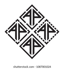 Initial Black letters AP in square shape monogram logo