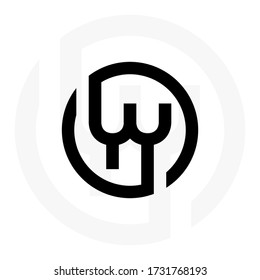 Initial Black letters yy linked monogram logo vector. Business logo monogram with two overlap letters inside circle isolated on black background.