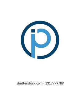 initial blue letter ip linked with circle shape logo vector