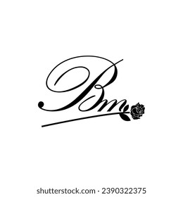 Initial BM handwriting flower typography ornament modern