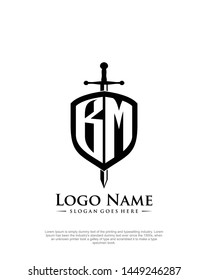 initial BM letter with shield style logo template vector