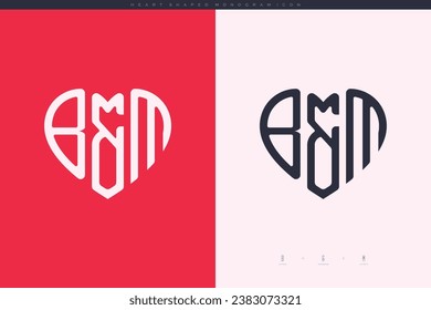 initial BM letters with red heart and love logo flat icon monogram concept