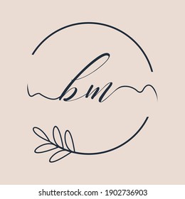 Initial BM logo Handwriting floral and botanical vector