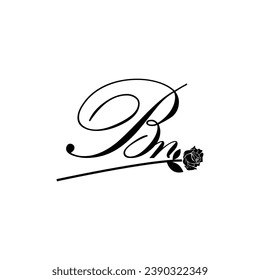 Initial BN handwriting flower typography ornament modern